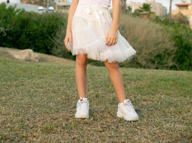 חצאית קומות לילדה  טול לבן